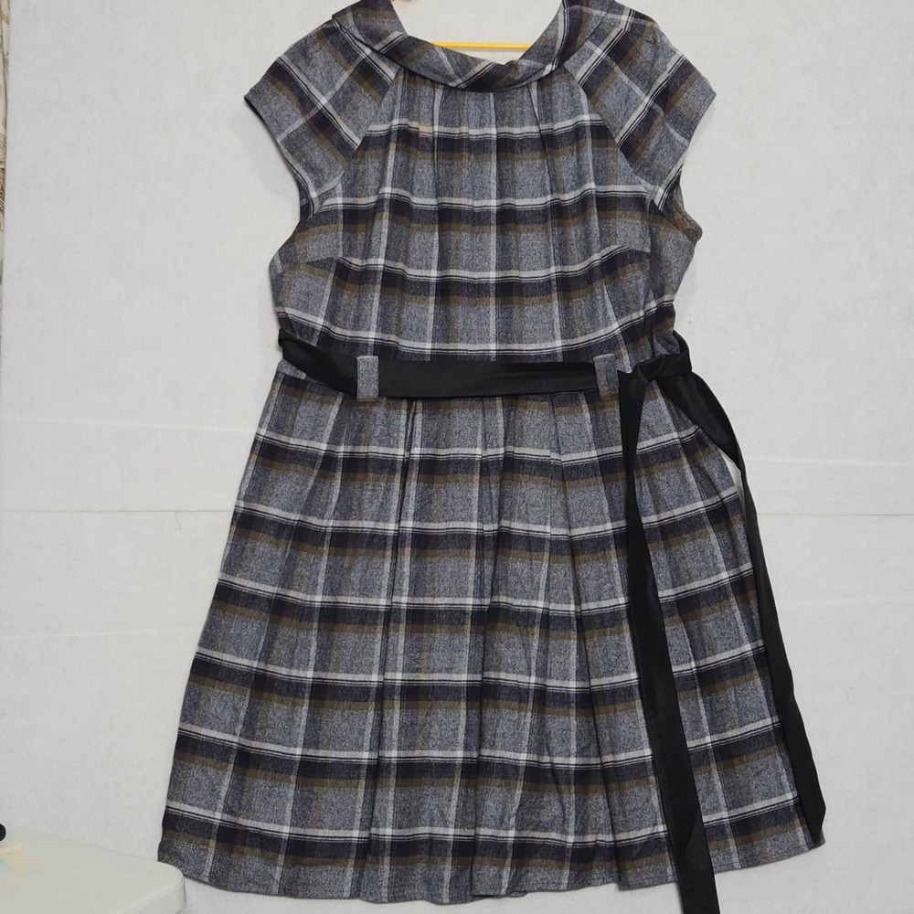 Zapelle Plus Size 3X 24W Grey Plaid Cotton Fit & Flare Midi Dress Belted women